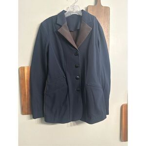 Navy Blue Brown Long Sleeve Four Button Front Riding Show Coat Jacket Size 2